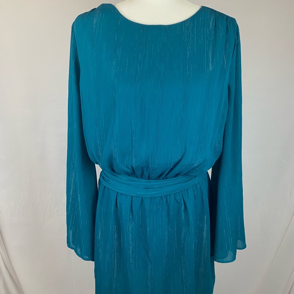 Long Trumpet Sleeve Amelia Dress in Ocean Depths, Size XL - Picture 9 of 10